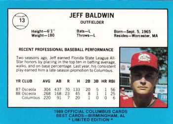 1989 Best Columbus Mudcats - Platinum #13 Jeff Baldwin Back