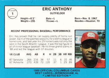 1989 Best Columbus Mudcats - Platinum #1 Eric Anthony Back