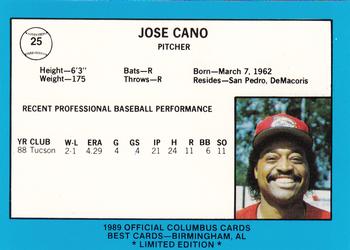 1989 Best Columbus Mudcats - Platinum #25 Jose Cano Back