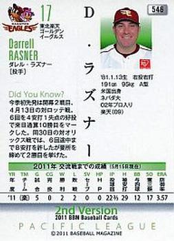 2011 BBM #546 Darrell Rasner Back