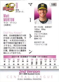 2011 BBM #598 Matt Murton Back