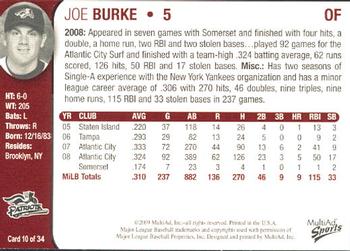 2009 MultiAd Somerset Patriots #10 Joe Burke Back