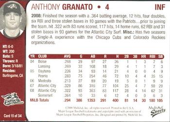 2009 MultiAd Somerset Patriots #15 Anthony Granato Back