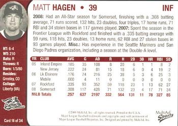 2009 MultiAd Somerset Patriots #16 Matt Hagen Back