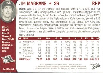 2009 MultiAd Somerset Patriots #20 Jim Magrane Back