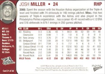2009 MultiAd Somerset Patriots #21 Josh Miller Back