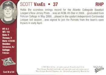 2009 MultiAd Somerset Patriots #30 Scott VanEs Back