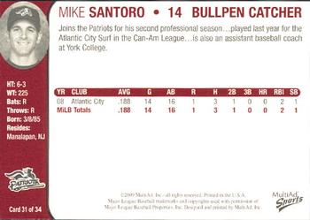 2009 MultiAd Somerset Patriots #31 Mike Santoro Back