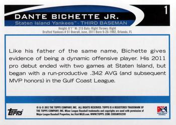 2012 Topps Pro Debut #1 Dante Bichette Jr. Back