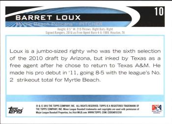 2012 Topps Pro Debut #10 Barret Loux Back