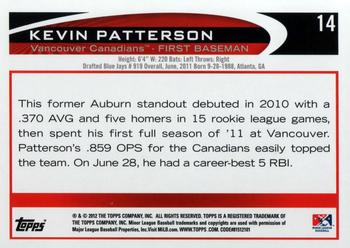 2012 Topps Pro Debut #14 Kevin Patterson Back
