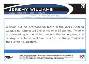 2012 Topps Pro Debut #20 Jeremy Williams Back