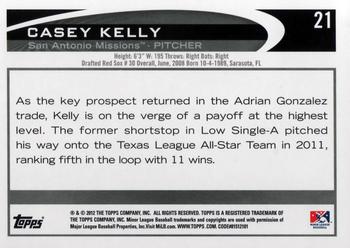 2012 Topps Pro Debut #21 Casey Kelly Back