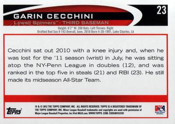 2012 Topps Pro Debut #23 Garin Cecchini Back