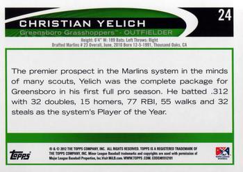 2012 Topps Pro Debut #24 Christian Yelich Back