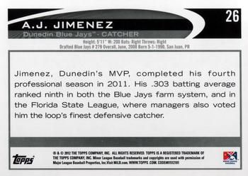 2012 Topps Pro Debut #26 A.J. Jimenez Back