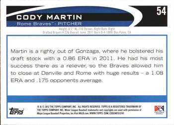 2012 Topps Pro Debut #54 Cody Martin Back