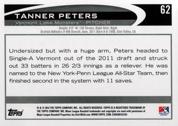 2012 Topps Pro Debut #62 Tanner Peters Back