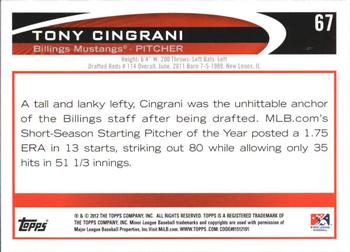 2012 Topps Pro Debut #67 Tony Cingrani Back