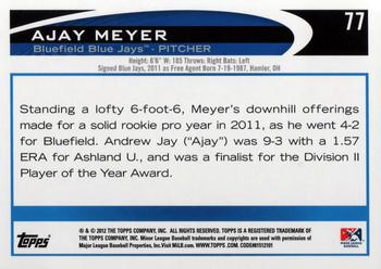 2012 Topps Pro Debut #77 Ajay Meyer Back