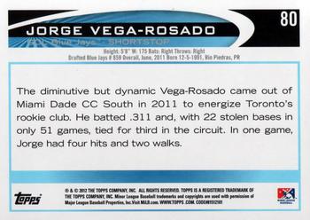 2012 Topps Pro Debut #80 Jorge Vega-Rosado Back