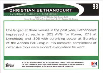 2012 Topps Pro Debut #98 Christian Bethancourt Back
