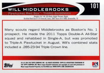 2012 Topps Pro Debut #101 Will Middlebrooks Back