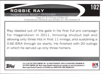 2012 Topps Pro Debut #102 Robbie Ray Back