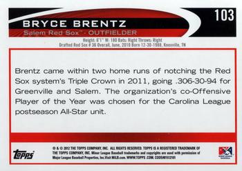 2012 Topps Pro Debut #103 Bryce Brentz Back