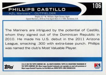 2012 Topps Pro Debut #106 Phillips Castillo Back