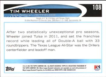 2012 Topps Pro Debut #108 Tim Wheeler Back