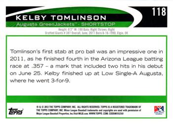 2012 Topps Pro Debut #118 Kelby Tomlinson Back