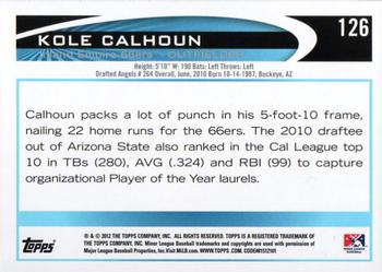2012 Topps Pro Debut #126 Kole Calhoun Back
