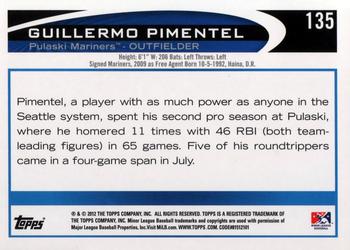 2012 Topps Pro Debut #135 Guillermo Pimentel Back
