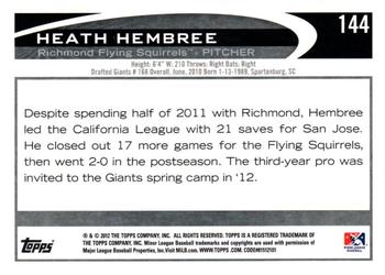 2012 Topps Pro Debut #144 Heath Hembree Back