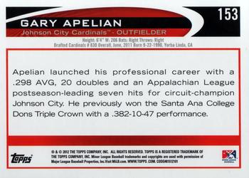 2012 Topps Pro Debut #153 Gary Apelian Back