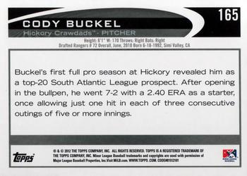 2012 Topps Pro Debut #165 Cody Buckel Back