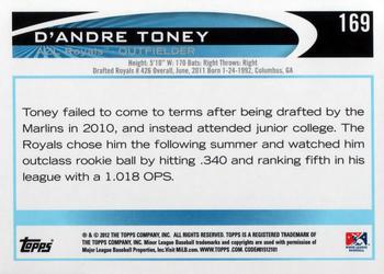 2012 Topps Pro Debut #169 D'Andre Toney Back