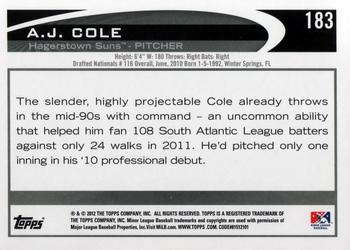 2012 Topps Pro Debut #183 A.J. Cole Back