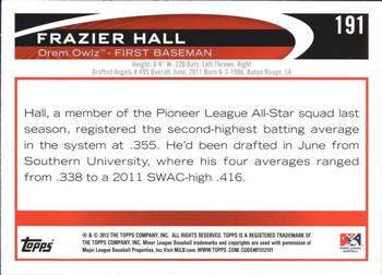 2012 Topps Pro Debut #191 Frazier Hall Back