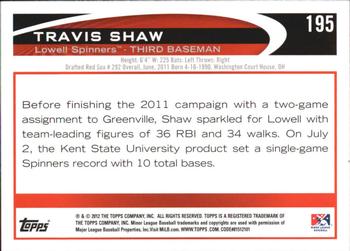 2012 Topps Pro Debut #195 Travis Shaw Back