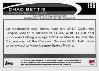 2012 Topps Pro Debut #196 Chad Bettis Back