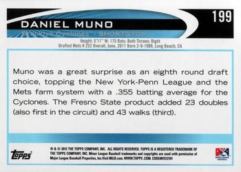 2012 Topps Pro Debut #199 Daniel Muno Back
