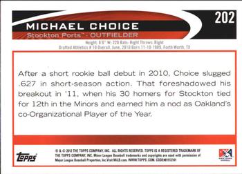 2012 Topps Pro Debut #202 Michael Choice Back