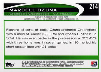 2012 Topps Pro Debut #214 Marcell Ozuna Back