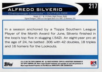 2012 Topps Pro Debut #217 Alfredo Silverio Back
