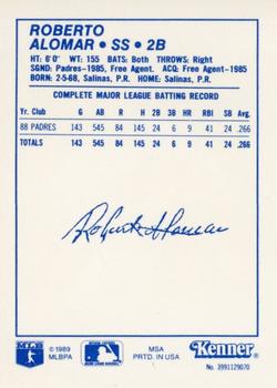 1989 Kenner Starting Lineup Cards #3991129070 Roberto Alomar Back