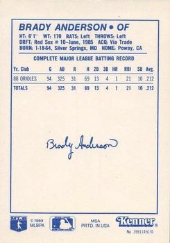 1989 Kenner Starting Lineup Cards #3991145070 Brady Anderson Back