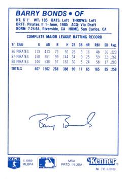 1989 Kenner Starting Lineup Cards #3991132010 Barry Bonds Back