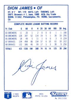 1989 Kenner Starting Lineup Cards #3991131050 Dion James Back